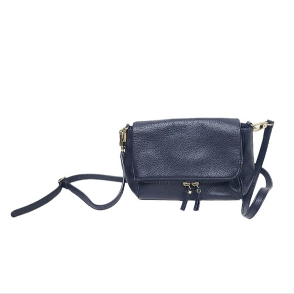 Talbots Blue Leather Flap Snap & Zipper Adjustable Strap Crossbody Purse